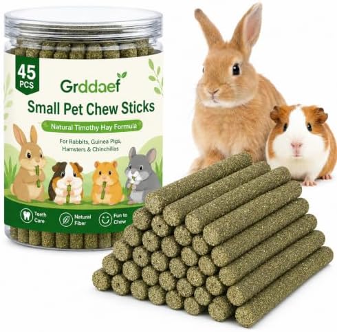 Grddaef 45Pcs Rabbit Toys, 300g Natural Timothy Grass Molar Teeth Stick Chew Toys for Chinchilla Rabbit Bunny Guinea Pig Treats by Grddaef
