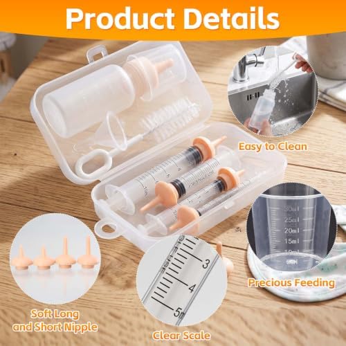 Pet Nursing Kit, Silicone Pet Feeding Set with Bottle Liquid Syringes Nursing Nipples Formula Dispenser, Pet Feeding Supplies for Newborn Puppies Kitten Small Animals - Image 3