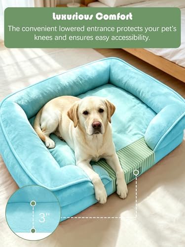 Spotted Play Orthopedic Dog Bed with Sides - Sofa Beds for Extra Large Dogs, Supportive Foam Pet Couch Bed with Washable Removable Cover, Waterproof Lining and Non-Slip Bottom, Ice Blue - XL - Image 3