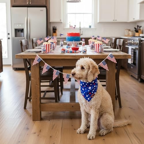 PTDECOR American Flag Dog Bandana Blue White Stars Paw Flag Patterns Designs 4th of July Pet Scarf Adjustable Patriotic Bandanas for Medium Large Dogs Pets (Large) - Image 2