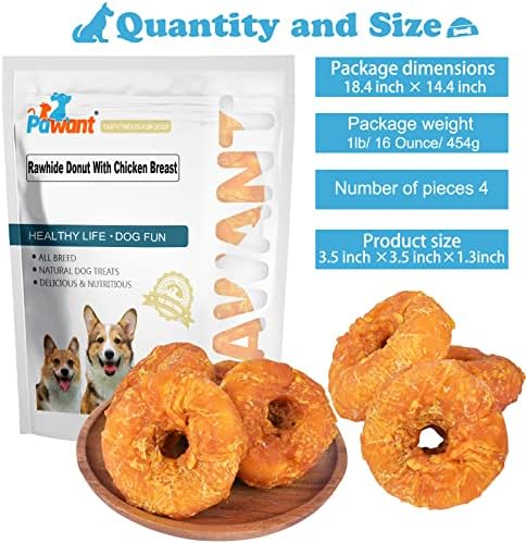 Dog Treats Long Lasting for Large Dog Clean Teeth Chicken Wrapped Rawhide Donuts 1lb/454g - Image 5
