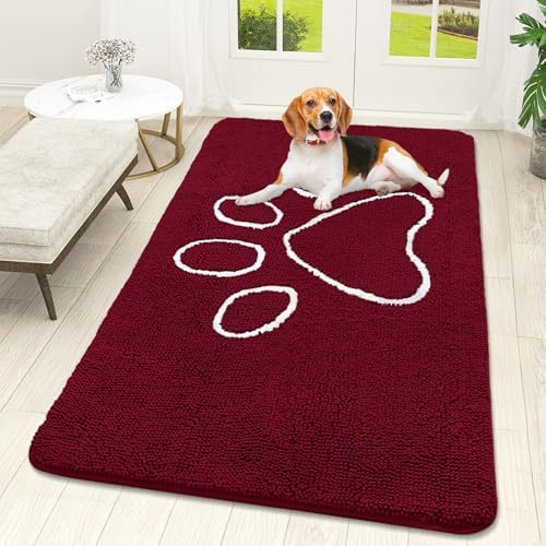 OLANLY Dog Door Mat for Muddy Paws 59x32, Paw Print Design Chenille Mud Mat by OLANLY