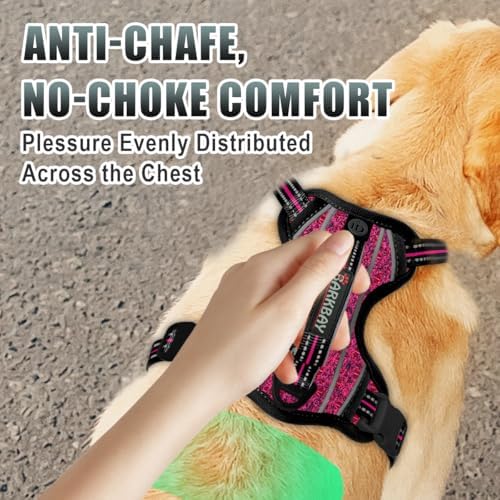 BARKBAY No Pull Dog Harness Large Reflective Dog Harness with Front Clip and Easy Control Handle for Walking Training Running with ID tag Pocket(Pink/Black,M) - Image 4