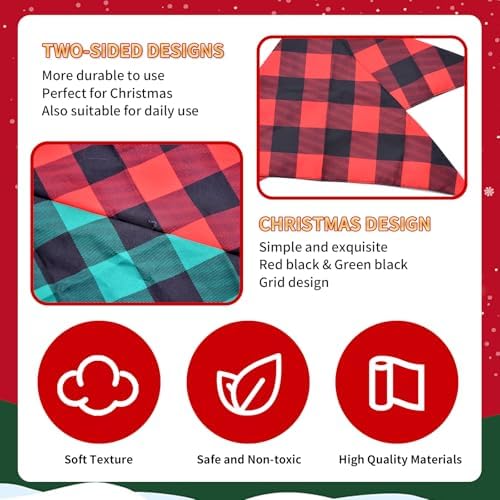 2 Pieces Christmas Buffalo Plaid Dog Bandanas, Double-Sided Reversible Triangle Scarf, Red and Green Checkered Design, Holiday Pet Costume Accessories for Dogs and Cats (X-Small) - Image 3