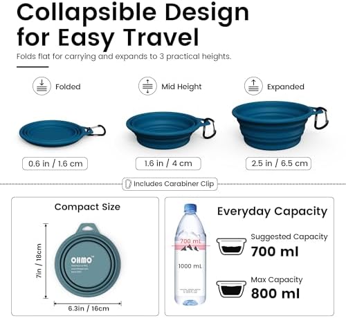OHMO Large Collapsible Dog Bowls for Travel, 27oz, 2pcs, Dark&Light Blue - Image 3