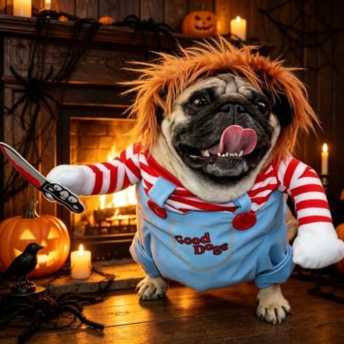 Dog Halloween Costumes, Funny Dog Killer Doll Costume with Wig and Knife, Adjustable Pet Halloween Cosplay Costume for Small Medium Large X-Large Dogs (X-Large) - Image 6