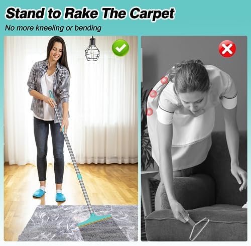 Carpet Rake for Pet Hair Removal - Reusable Pet Hair Remover, 45” Adjustable Long Handle Cat Dog Carpet Rake Scraper with Patented Design, Dog Hair Rake Brush for Rugs, Mats - Image 3