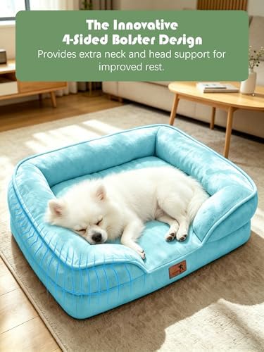 Spotted Play Orthopedic Dog Bed with Sides - Sofa Beds for Small Dogs, Supportive Foam Pet Couch Bed with Washable Removable Cover, Waterproof Lining and Non-Slip Bottom, Ice Blue - S - Image 5