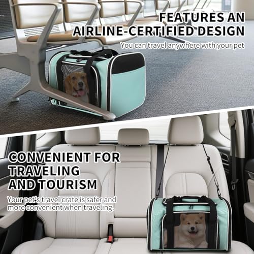 Cat Dog Carriers Soft-Sided, Pet Travel Carrier for Small Cats Dogs Under to15lbs, Soft-Solid Collapsible Carrier,(Medium,Green) - Image 6