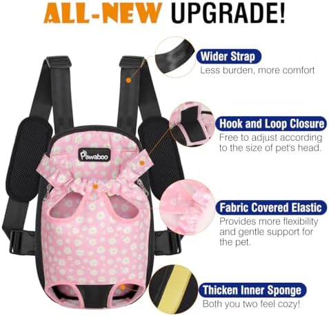 Pawaboo Pet Carrier Backpack, Adjustable Pet Front Cat Dog Carrier Backpack Travel Bag, Legs Out, Easy-Fit for Hiking Camping Traveling for Small Medium Dogs Cats Puppies, S, Black + Pink - Image 4