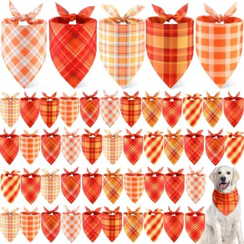 Weewooday 50 Pcs Fall Thanksgiving Plaid Dog Bandanas Bulk for Large by Weewooday