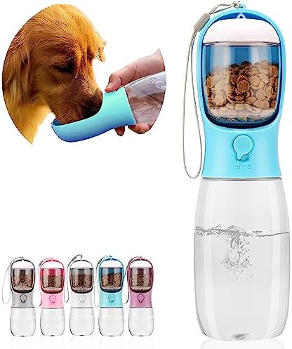 Dog Water Bottle with Food Container, Portable Leak Proof Pet Water Dispenser for Walking Hiking Travel, Puppy Essentials Accessories for Small Large Dogs, Dog Gifts (10oz/15oz/19oz) by AVELORA