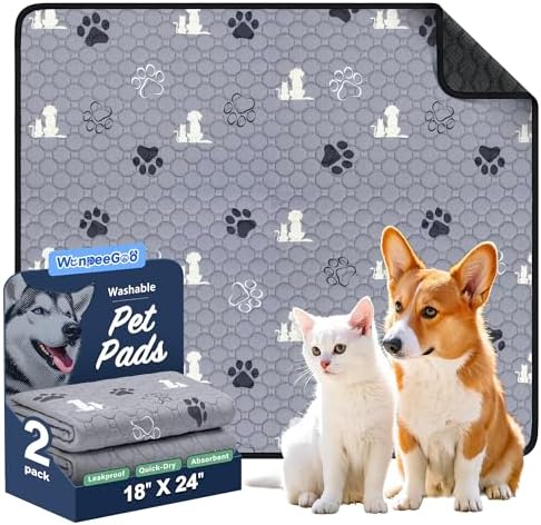 WanpeeGoo Washable Pee Pads for Dogs, Waterproof, 18 x 24 in, 2 Pack, Gray by WanpeeGoo
