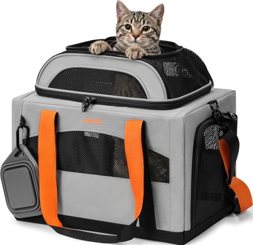 Pecute Cat Carrier,Top Expandable Dog Crate for Travel, Grey by pecute