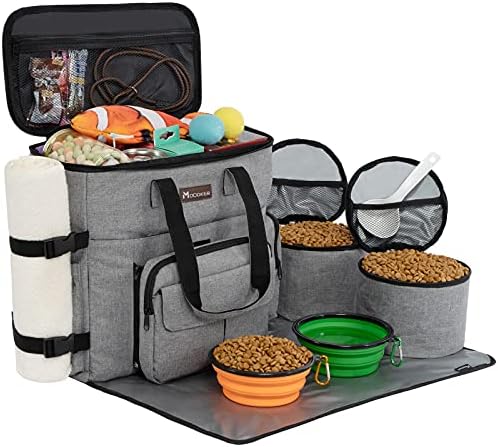 Modoker Dog Travel Organizer with 2 Collapsible Bowls for Supplies & Accessories, Airline Approved Dog Tote Pet Travel Bag with 2 Travel Food Container by Modoker