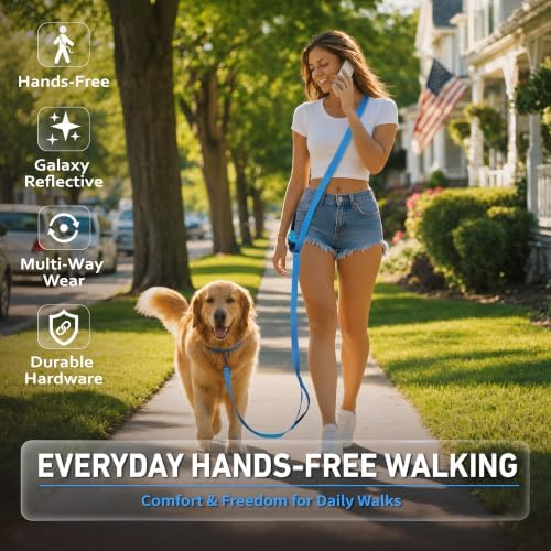 Hands Free Dog Leash,Galaxy Reflective,Crossbody Dog Leash,Blue - Image 2