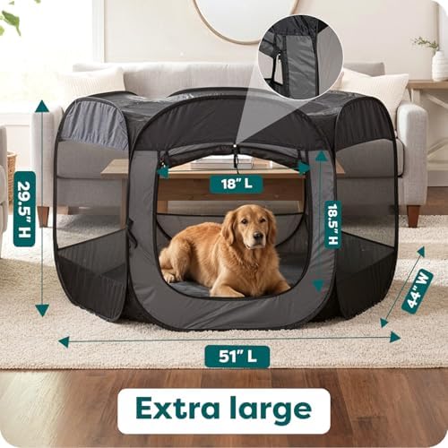 FurHaven Soft-Sided Dog & Cat Playpen, Portable Foldable Indoor & Outdoor Pet Playpen with Mesh Windows & Zippered Door, Gray, Extra Large - Image 3