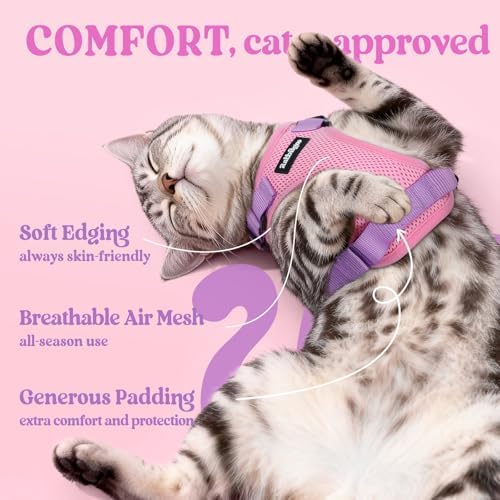 rabbitgoo Cat Harness and Leash Set, Escape Proof Vest, Pink & Light Purple - Image 4