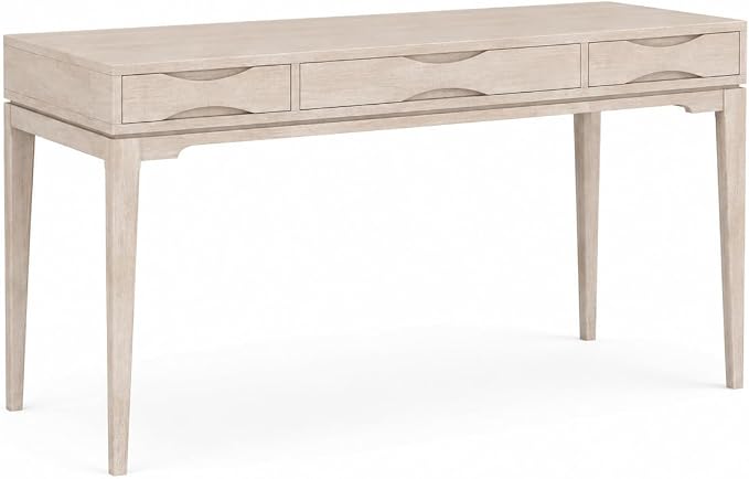SIMPLIHOME Harper Desk - 60 inch Wide Solid Wood Writing Desk in Blonde, Mid-Century Modern Home Office Computer Desk with Keyboard Tray, 2 Drawers and Notched Handles by SimpliHome