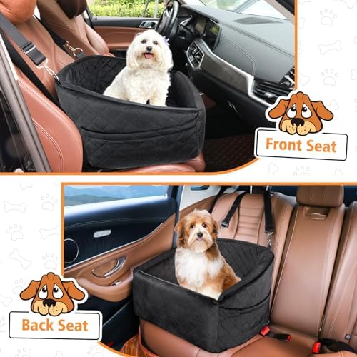 NEEZUKAR Dog Car Seat for Small Medium Dogs,Detachable Washable Dog Booster Seat Under 30lbs, Pet Car Seat Travel Bed with Storage Pockets and Dog Safety Belt (Black) - Image 6