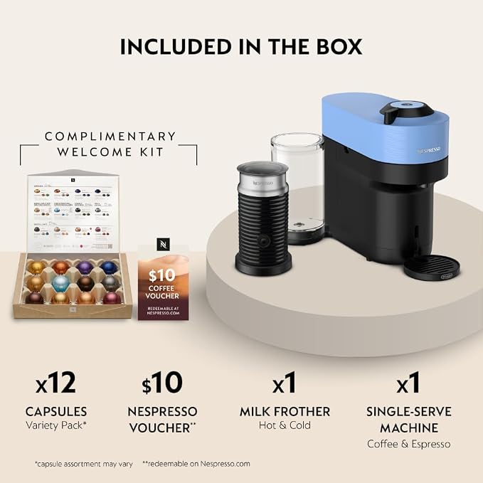 Nespresso Vertuo Pop+ Coffee Machine with Milk Frother, Pacific Blue | Coffee and espresso maker by De'Longhi with compact design. Aeroccino3 frother bundle for hot or cold foam drinks at home. - Image 3