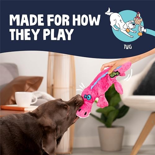 goDog Gators Squeaky Plush Dog Toy with Chew Guard Technology, Durable Fabric & Squeaker for Active Play, Pink, Large - Image 5