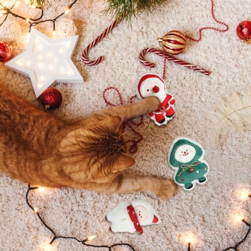 FOIMAS 3pcs Christmas Catnip Toys,Xmas Cat Toys Plush Santa Claus Snowman Tree Interactive Chew Bite Toys for Cat Kitten Indoor - Image 5