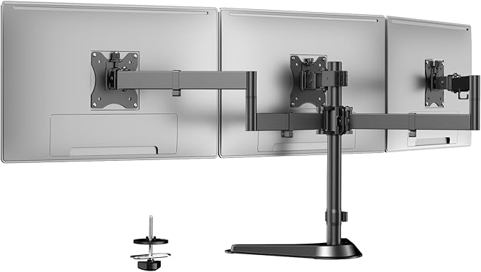 Triple Monitor Stand, Full Motion Arm Fits up to 27 inch | Free standing, Cable Management, 22 lbs Weight Capacity per Arm, 75/100 mm VESA, Black by PUTORSEN