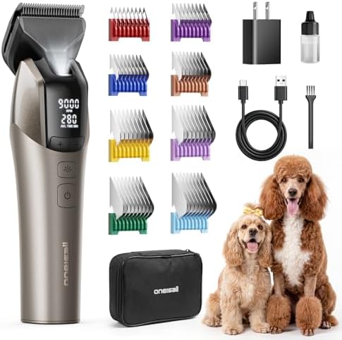 oneisall Professional Dog Clippers for Grooming Thick Hair, 9000RPM 5 Speed by oneisall