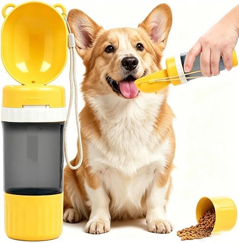 Dog Water Bottle with Food Container, Leak-Proof Portable Pet Water Dispenser 2-in-400ml Water & 180ml Food Dispenser, Outdoor Dog Water Bottle for Travel, Hiking, Walks by Unknown