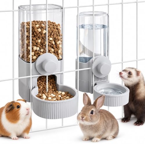 Hanging Automatic Food and Water Dispenser, Gravity Rabbit Feeder Set, Cage Cat Food Bowl Dog Feeding Station for Puppy and Kitten Rabbit Chinchilla Hedgehog Ferret (for Cage Grid Over 1.2”) by Unknown