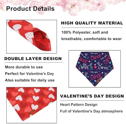 ADOGGYGO Valentine Dog Bandana, Red Blue Heart Love Pet Scarf, Adjustable Fit Pet Valentine Bandanas for Small Dogs (Small) - Image 5