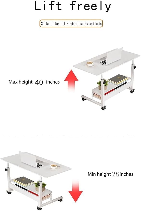 Adjustable Height Mobile Computer Desk for Small Space Rolling Writing with Wheels Corner Home Office Study Portable Bedrooms Work Size 31.5x15.7 Inch Storage Gaming Table, White A - Image 6