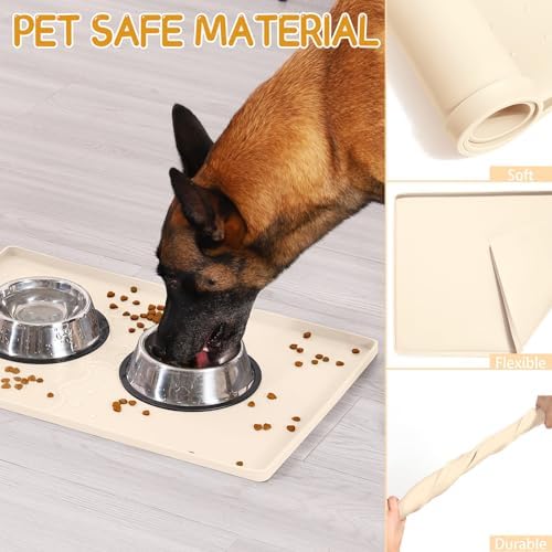 MateeyLife Silicone Cat & Dog Food Mat for Floors Waterproof, Anti-Slip Dog Bowl Mats for Food and Water, Pet Feeding Mats with Lip to Prevent Spills, Pet Placemat for Messy Drinkers to Protect Floors - Image 6