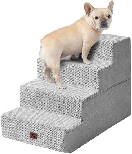 EHEYCIGA Dog Stairs for Bed 20" H, 4-Step Extra Wide Dog Steps, Light Grey by EHEYCIGA