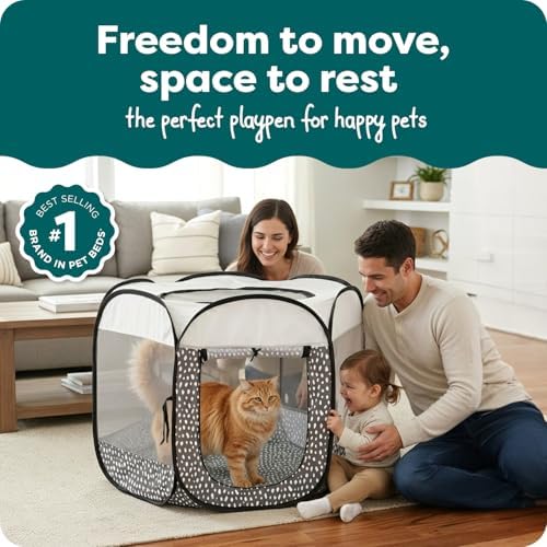 FurHaven Soft-Sided Dog & Cat Playpen, Portable Foldable Indoor & Outdoor Pet Playpen with Mesh Windows & Zippered Door, Gray Pebbles, Medium - Image 2