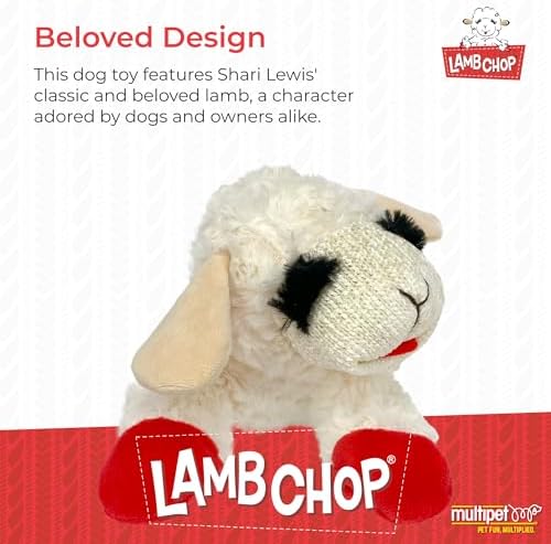 Multipet Lamb Chop Dog Plush Toy - Squeaky Toy for Small & Medium Dogs - Extra Soft Plush - Stuffed Animal for Cuddling & Playing (10", Cream, 5 Squeakers) (Pack of 2) - Image 2