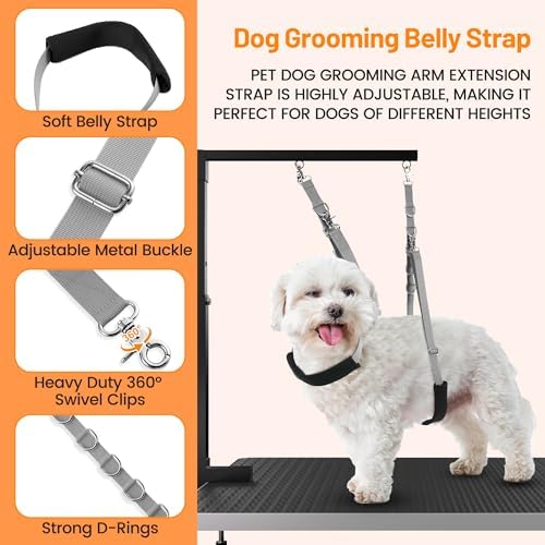 Dog Grooming Belly Strap - Dog Grooming Loops for Table Arm Extender with Clamp Extension Loop Bathing Restraint Leash No Sit Haunch Holder for Small & Medium Dogs Hair Cutting Washing (Gray) - Image 3