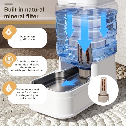 2 Pack Automatic Cat Feeder and Water Dispenser 1.3Gallon Dog Gravity Food Feeder and Water with Ice Pack Stainless Steel Dry Food and Waterer Bowl for Small Medium Large Pets (White) - Image 5