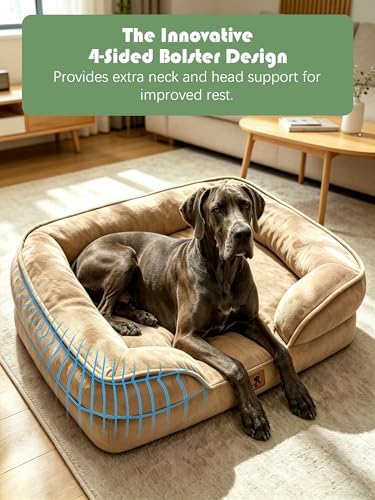 Spotted Play Orthopedic Dog Bed with Sides - Sofa Beds for Extra Large Dogs, Supportive Foam Pet Couch Bed with Washable Removable Cover, Waterproof Lining and Non-Slip Bottom, Brown - XXL - Image 5