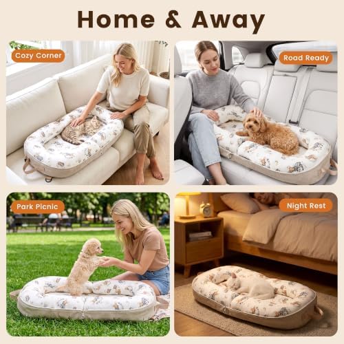Dog Bed for Small Dogs & Cats, Foldable Travel Bed with Removable Bolsters - Image 2