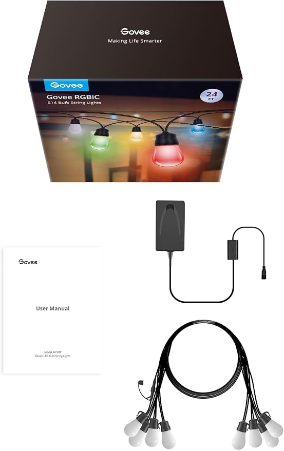 Govee Smart Outdoor String Lights H7029, 24ft RGBIC, IP65, 47 Scene Modes | 8 Dimmable LED Bulbs Outdoor Lights with Color Changing Warm White Lights for Patio, Backyard, App Control, Bluetooth - Image 8