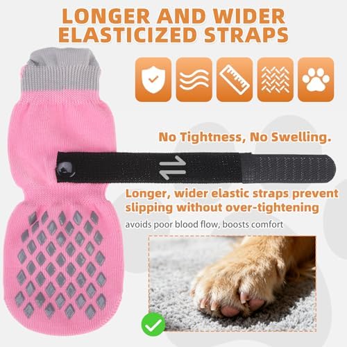 KOOLTAIL Anti Slip Dog Socks Shoes for Hot Pavement to Prevent Licking Paws Scratching, Pet Boots & Paw Protector for Hardwood Floors, Dog Grip Booties for Small Medium Large Senior Dogs, Pink S - Image 6