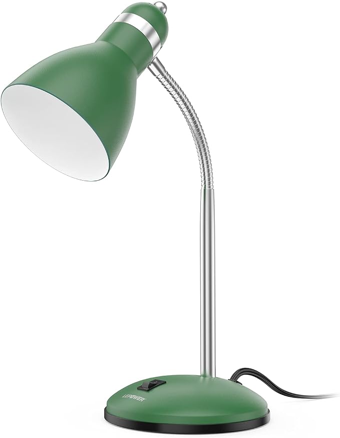 LEPOWER Metal Desk Lamp, Adjustable GooseNeck Reading Light for Bedroom | Compact & Sturdy, Space-Saving for Bedside & Dorm, E26 Table Lamp, Eye-Caring, Ldeal for Study, Office, Back to School by LEPOWER