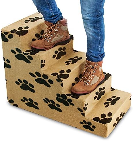 Best Pet Supplies Dog Stairs & Steps - Foam Steps for Small Dogs & Cats, Non-Slip Indoor Balanced Pet Step Support, Dog Ramp, No Assembly, Paw Print on Beige, 5-Step (22.5-inch Height) - Image 4