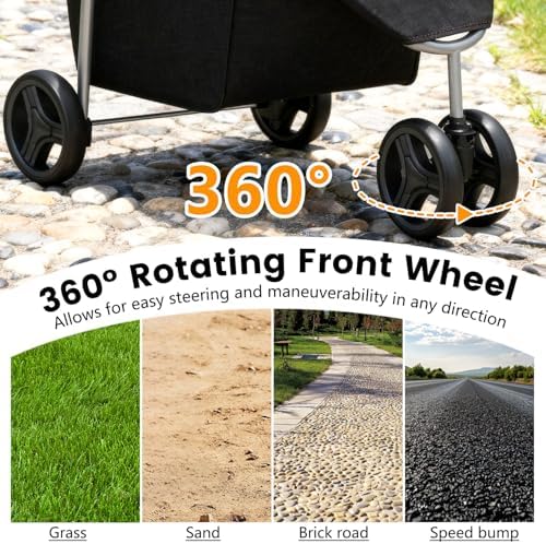 BestPet | 3-Wheel Pet Stroller | Dog and Cat Stroller | Breathable Mesh | Lightweight Travel Carrier | Waterproof & Foldable Design | Storage Basket | Black | for Daily Walks & Outdoor Use - Image 4