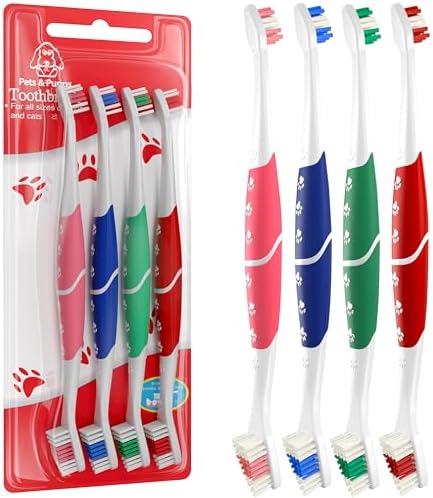 Pet Toothbrush for Dogs, Cats with Soft Bristles - Easy Teeth Cleaning & Dental Care, Non Slip Dual Head Dog Toothbrush for Medium & Large Pets, Toothpaste Not Included, Pack of 4 Multi by PetsPupps