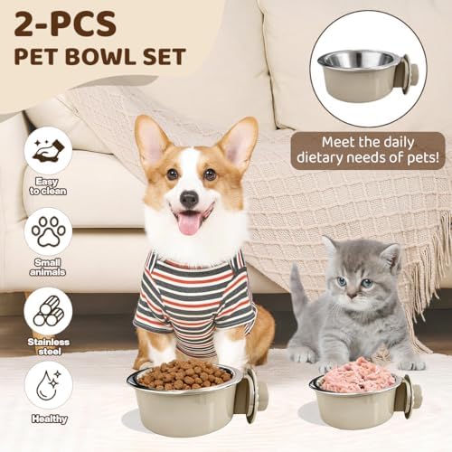 2Pcs Pets Lightweight Stainless Steel Bowl,Removable Stainless Steel Pet Hanging Food Water Feeder Bowl for Puppy Dog Cat Rabbit Ferret Bird Gunea Pigs (Gray-Large) - Image 6