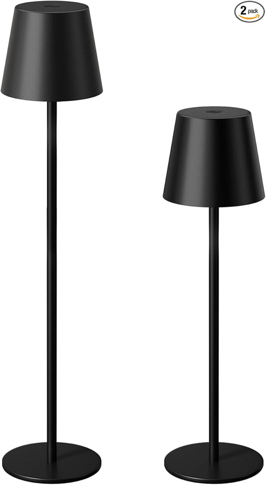 Kakanuo 20" Black Cordless Table Lamp Rechargeable - 2 Pack 5000mAH Battery Operated Lamp for Counter, 3 Color Stepless Dimming Wireless Lamp for Dining Table, Touch Control by KakanuoLightings