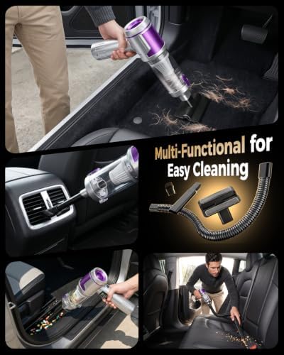 Cordless Handheld Car Vacuum, 4-in-1 Portable Mini Vacuum with 22 kPa High Suction Power, USB Type-C Rechargeable Hand held Vacuum Cleaner for Car, Home, Office, Pet Hair & Keyboard Cleaning - Image 4